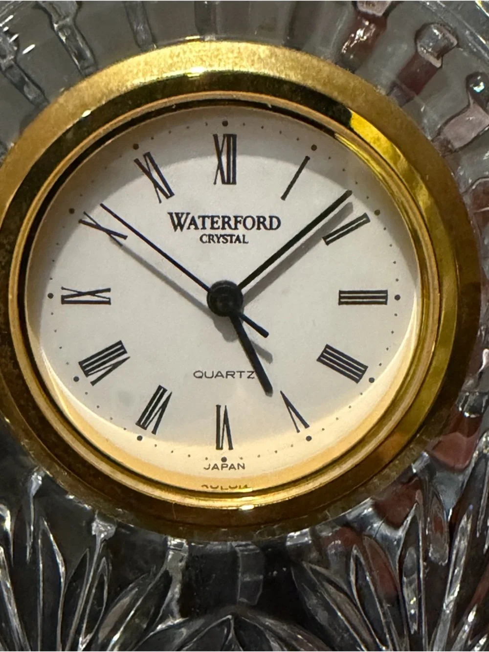 Waterford Vintage Small Arched Crystal Gold RIm Mantel Clock 3.5